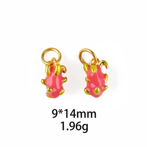 Detailed dragon fruit charm with pink enamel, 9x14mm size for DIY jewelry making