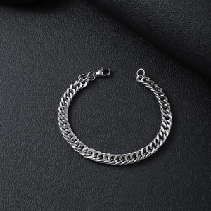 Minimalist Stainless Steel Cuban Link Bracelet For Men Women Silver Polished Simple Curb Chain Jewelry For Daily Party