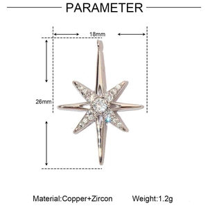 Dibujo técnico de un colgante de estrella de circón con dimensiones 26 mm alto y 18 mm