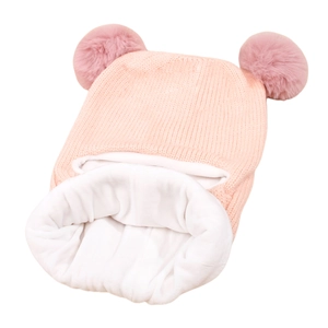 Passamontagna rosa in maglia per bambini con fodera in pile e pompon carini