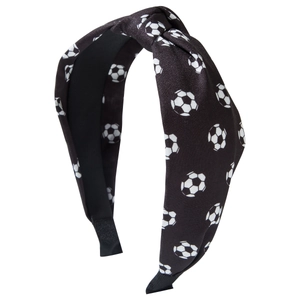 Modisches schwarzes geknotetes Haarband mit weißem Fußballmuster für Damen im High-Top-Stil