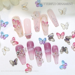 3D Aurora resin butterflies with pearls for nail art and phone case decoration