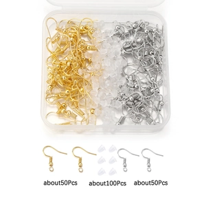 DIY jewelry kit with 50 gold ear hooks, 50 silver hooks and 100 silicone earring backs