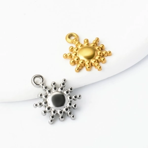 Polished sun-shaped stainless steel charms in gold and silver for DIY jewelry
