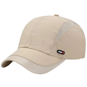 Breathable mesh baseball cap in beige with quick-dry fabric for outdoor sports activities