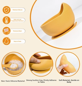 Detail of baby snail silicone suction bowl with strong non-slip base and spoon