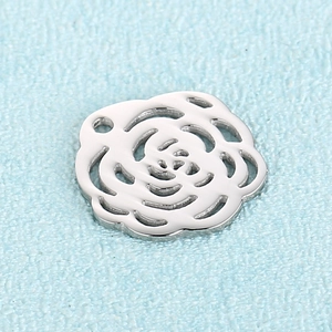 Pendentif fleur de rose ajouré en acier inoxydable argenté pour colliers de femme