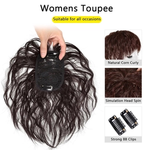 Women toupee hair topper short curly wig breathable mesh base with strong clips for daily use