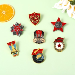 Vintage Soviet USSR Style Metal Enamel Badge Brooch Retro CCCP Red Star Hammer Sickle Pin Military Space Shuttle Jewelry For Unisex