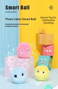 Macro detail of plush interactive smart balls with built-in sounds for cats