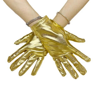 Guantes dorados metálicos brillantes de estilo punk en cuero sintético para cosplay