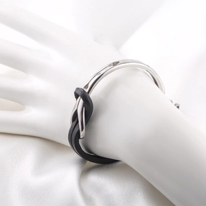 Men's Infinite Knot Bracelet Stainless Steel Black PU Leather Geometric Fashion Jewelry Adjustable Lobster Clasp