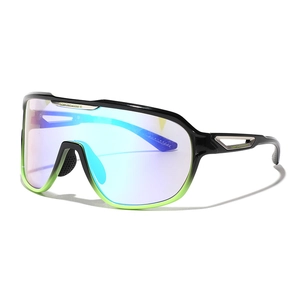 Y2K oversized windproof sports sunglasses with black-green gradient frame and colorful lenses
