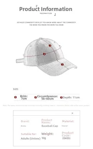 Detailed size chart for the breathable mesh baseball cap showing 56-60cm circumference