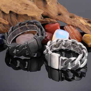 Vintage stainless steel men's chain bracelets in dark grey and silver finishes