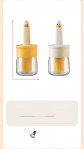Detail view of duck-shaped silicone oil brush with heat resistant glass bottle dimensions
