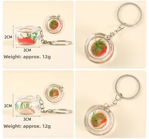 Miniatur Koifischglas Schlüsselanhänger Detail mit klarem Glas und Größenangaben