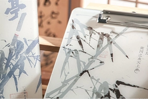 Detailed macro view of the ink-style acrylic clipboard with strong silver metal clip