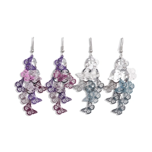 Ethnic hollow butterfly tassel earrings with purple and blue gradient metal charms