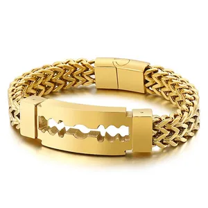 Mens Razor Blade Shape Bracelet Stainless Steel Double Row Wheat Chain Punk Rock Streetwear Jewelry