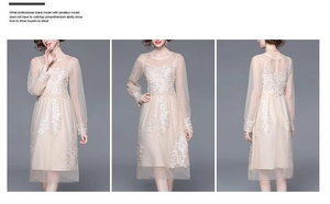 Détail d'une robe en tulle champagne avec broderies florales et manches transparentes