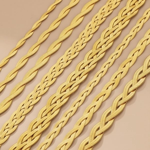 Three-tone braided snake chain necklace in stainless steel with multi-layer metal design