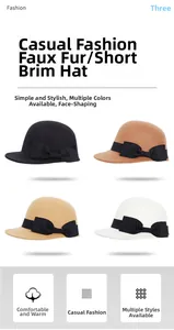 Macro detail of wool-like felt newsboy caps in four colors with black bow tie accents