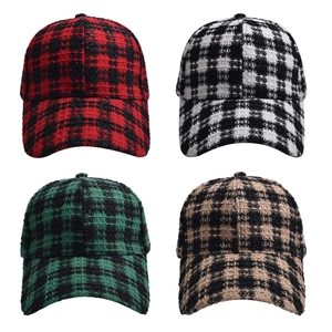 Classic houndstooth plaid baseball caps in four colors with thick wool-like fabric