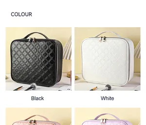 Quilted cosmetic bags in black white pink and purple colors with gold zippers