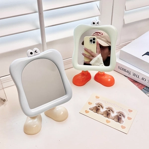 Cartoon big feet tabletop makeup mirror with cute eyes design in grey and green frames