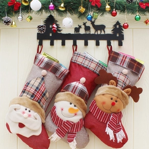 Grande Chaussette de Noël Père Noël Bonhomme de Neige Renne Applique Tissu Décoration Suspendue Arbre de Noël Sac Cadeau