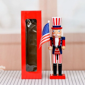 38cm wooden American flag nutcracker soldier ornament with patriotic gift box