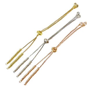 Adjustable 18k gold plated bracelet sliders with zircon charms in gold silver rose gold
