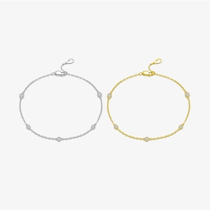 925 Sterling Silver Bracelet Round Bezel Set Cubic Zirconia Adjustable Fine Chain Minimalist Jewelry For Women