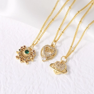 Pendant Necklace Copper Gold Plated Cubic Zirconia Heart Star Planet Charms Elegant Fashion Clavicle Chain Jewelry For Women