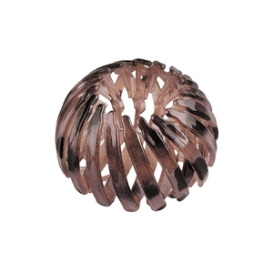 Macro detail of dark brown tortoiseshell expandable bird nest hair clip for bun styling