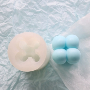 Bubble silicone mold for DIY candles with soft translucent design and 4-ball cube shape