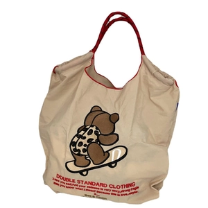 Nylon tote bag with cashew flower embroidery and red handles for daily shopping and travel