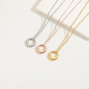 Elegant minimalist 14K gold plated circular pendant necklace set in three classic colors