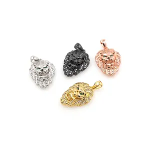 Micro-paved zircon lion head pendants in four metallic finishes for hip-hop jewelry