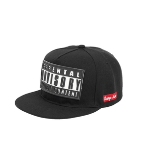 Black street style snapback hat with Parental Advisory 3D embossed rubber patch