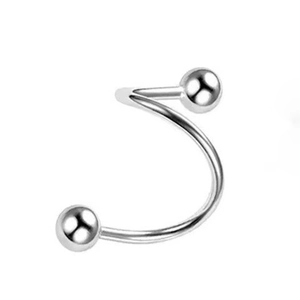 925 Sterling Silver spiral stud earring with smooth metal balls on a white background