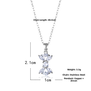 Macro shot of silver flower pendant with marquise zircons and 45cm steel chain