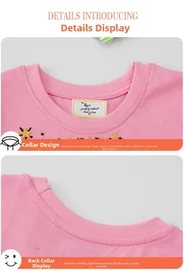 Detail of pink cotton girl's dress with embroidered stars and elastic ribbed neckline