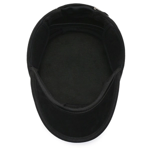 Black winter military flat cap for men with warm fleece lining and durable structure
