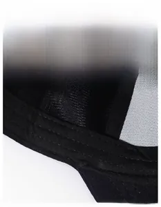 Detail of widened sweatband and breathable mesh lining inside the black baseball cap