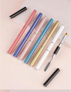 Dual-ended nail art tool set with fiber brushes and stainless steel spatulas in various colors