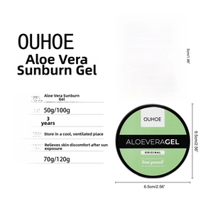 Detail view of aloe vera after-sun gel specifications and jars in 50g and 100g sizes