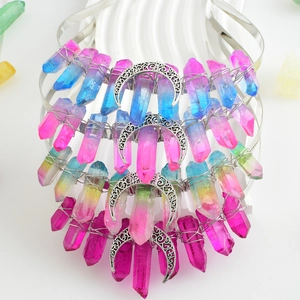 Natural Raw Crystal Moon Crown Tiara Headband Bohemian Quartz Stone Wire Wrapped Goddess Hair Jewelry For Cosplay Party