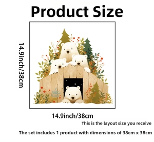 Tableau détaillé des tailles du sticker mural ours polaire mignon de 38x38 cm pour décoration